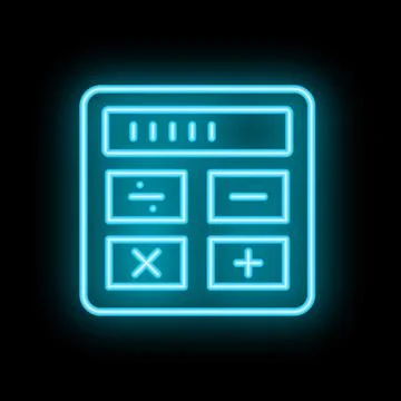 Calculator with basic math symbols on display in neon style Stock Illustration