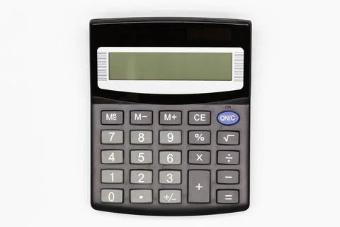 Calculator with big buttons with empty digital screen on a white background Stock Photos