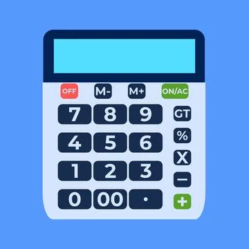Calculator on blue background. Illustrazione stock