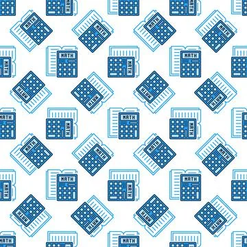 Calculator with Book vector Mathematics blue seamless pattern Stock Illustration