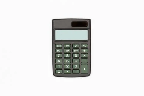 Calculator with brown buttons and empty digital screen on a white background Stock Photos