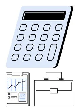 Calculator for calculations, clipboard with chart and checklist for progress  스톡 일러스트
