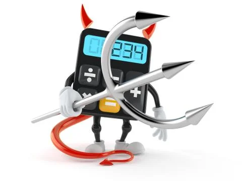 Calculator character with devil horns and pitchfork Stock Illustration
