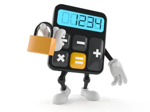 Calculator character with padlock Stock Illustration