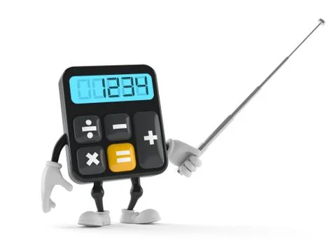 Calculator character with pointer stick Stock Illustration