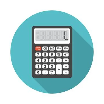 Calculator circle icon with long shadow. Flat design style. Stock Illustration