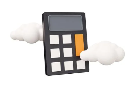 Calculator cloud 3d render. Minimal 3d render illustration isolated on whit.. Stock Illustration
