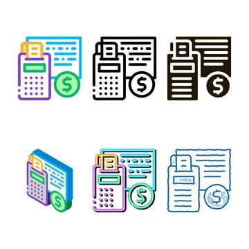 Calculator coin icon vector outline multipack Stock Illustration