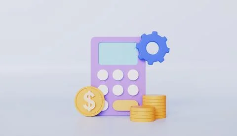 Calculator with coin money stack and gear, business tax and budget planning Stock Illustration