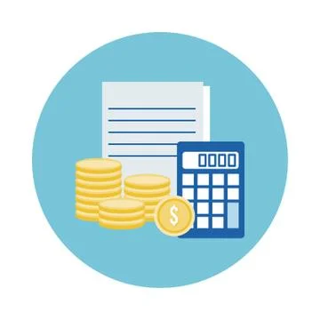 Calculator with coins and documents block style icon Illustrazione stock