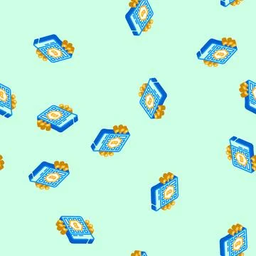 Calculator cryptocurrency mining isometric icon seamless pattern Illustrazione stock