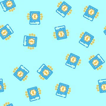 Calculator cryptocurrency mining vector seamless pattern 스톡 일러스트