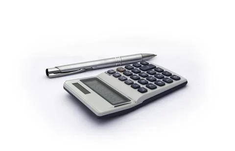 Calculator Device with Pen Stock Photos