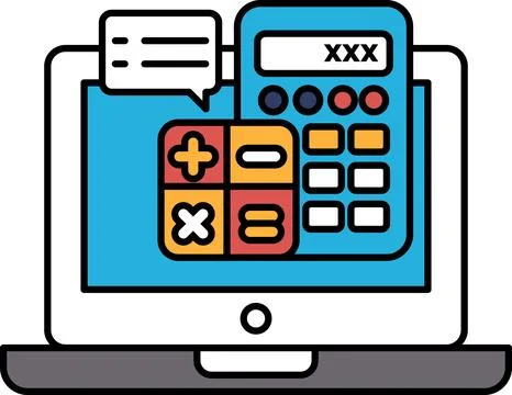 A calculator is displayed on a laptop screen Illustrazione stock