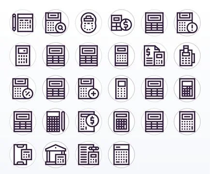 Calculator featuring 28 Retina Ready Vector Icons in Bold Line Design Stock Illustration