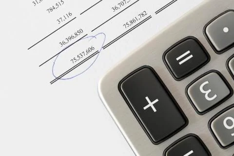 Calculator on finance statement Stock Photos