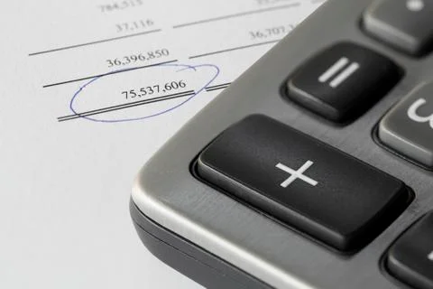 Calculator on finance statement Stock Photos