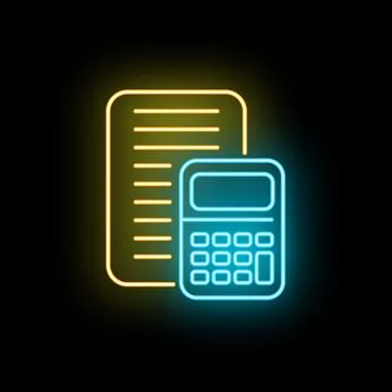 Calculator with financial document neon line icon 스톡 일러스트
