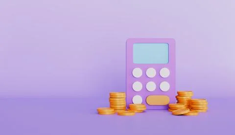 Calculator with gold coins stack, Money management and accounting, Calculator Stock Illustration