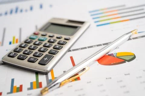 Calculator on graph paper. Finance development, Banking Account, Statistics.. Stockfoto's
