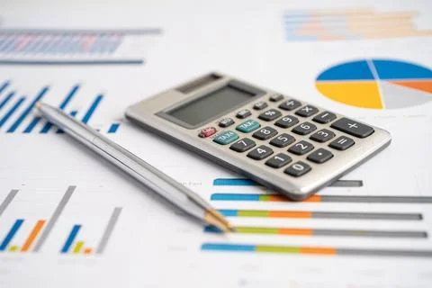 Calculator on graph paper. Finance development, Banking Account, Statistics.. Stockfoto's