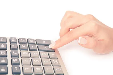 Calculator with han 스톡 사진