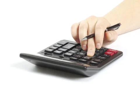 Calculator with hand Stock Photos