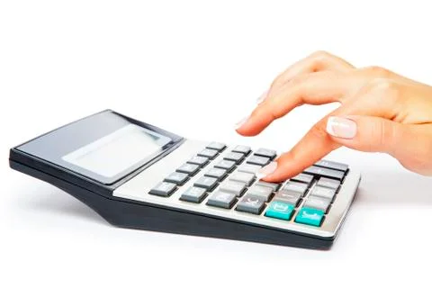 Calculator with hand Stock Photos