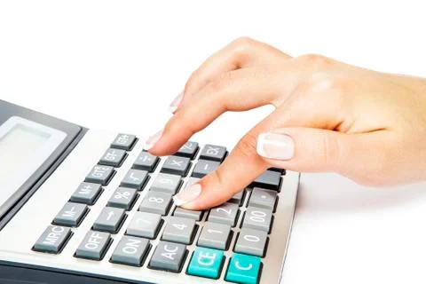 Calculator with hand 스톡 사진