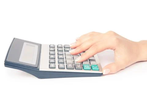 Calculator with hand Stockfoto's