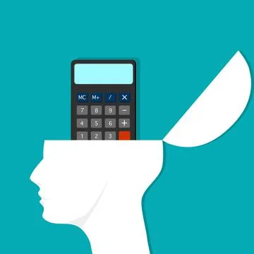 The calculator is in head. Calculation concept. vector illustration Illustrazione stock