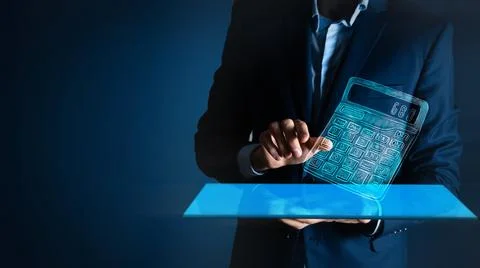 Calculator with a human hand Stock Photos