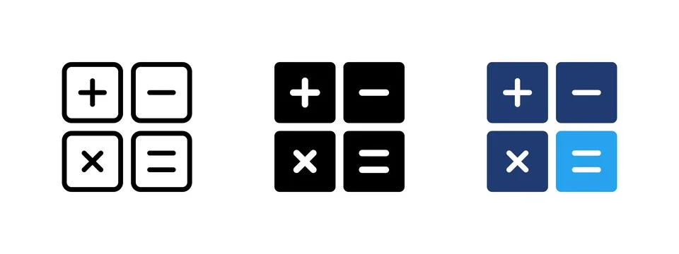 Calculator icon with basic math operations symbols. Plus, minus, multiply a.. Stock Illustration