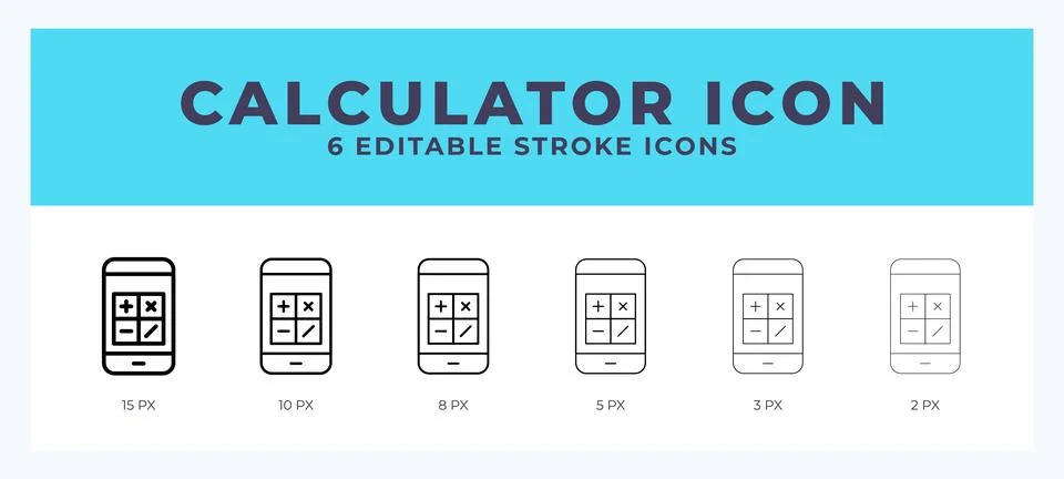 Calculator icon with different stroke. Editable stroke. Vector illustration. Stock Illustration