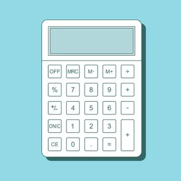 Calculator icon in flat style with shadow, isolated on a colored background. Stock Illustration