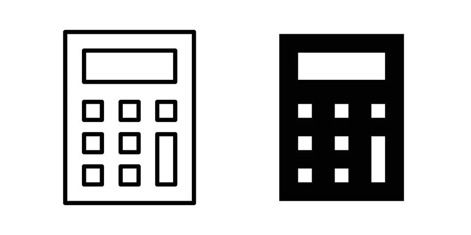 Calculator icon linear versions pack on white background Illustrazione stock