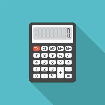 Calculator icon with long shadow. Flat design style. Illustrazione stock
