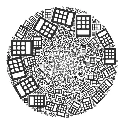 Calculator Icon Round Cluster Collage Stock Illustration