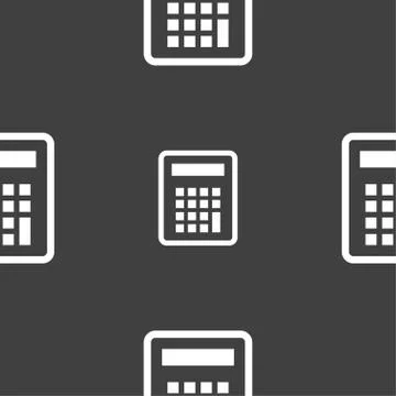 Calculator icon sign. Seamless pattern on a gray background. Vector Stock Illustration
