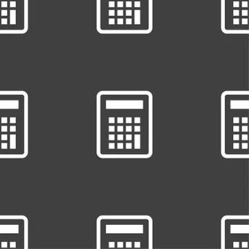 Calculator icon sign. Seamless pattern on a gray background. Stock Illustration