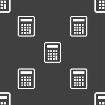 Calculator icon sign. Seamless pattern on a gray background. 스톡 일러스트