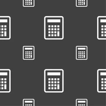 Calculator icon sign. Seamless pattern on a gray background. 스톡 일러스트