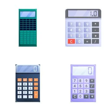 Calculator icons set cartoon vector. Basic calculator in various color Stockillustratie