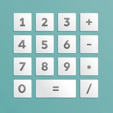 Calculator interface design blue turquoise background, buttons with numbers a Stock Illustration