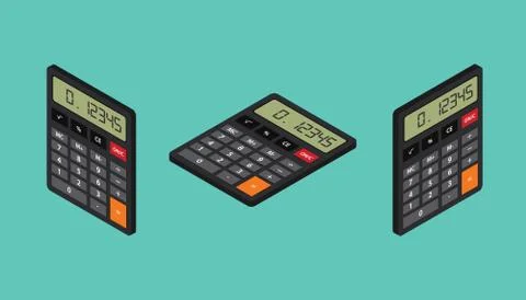 Calculator isometric set collection left right and top Stock Illustration