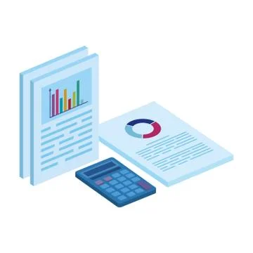 Calculator math and documents with infographic Stock Illustration