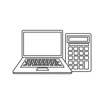 Calculator math and laptop devices Illustrazione stock