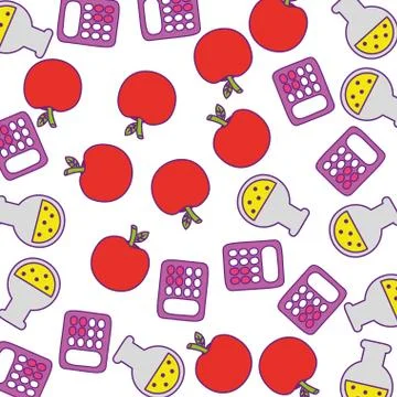 Calculator math with apple fruit and tube test pattern Stock Illustration