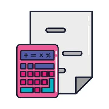 Calculator math with document, line and fill style icon Stock Illustration