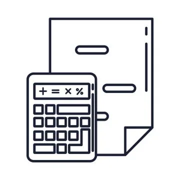 Calculator math with document, line style icon Stock Illustration